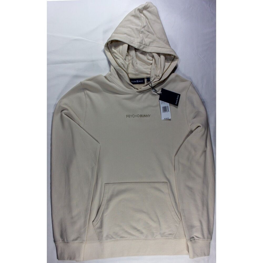 NWT Psycho Bunny Mens Nora Classic French Terry Hoodie Natural Linen Size M